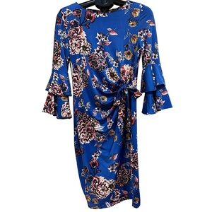 Shelby & Palmer Women's Floral Print Dress Bell Sleeves in Blue, Size 8